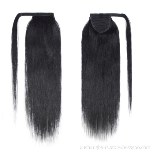 DB3# Human Hair Ponytail Extension Wrap Around 100% Real Remy Premium Long Straight Silky Soft Hairpiece Natural Black Ponytail